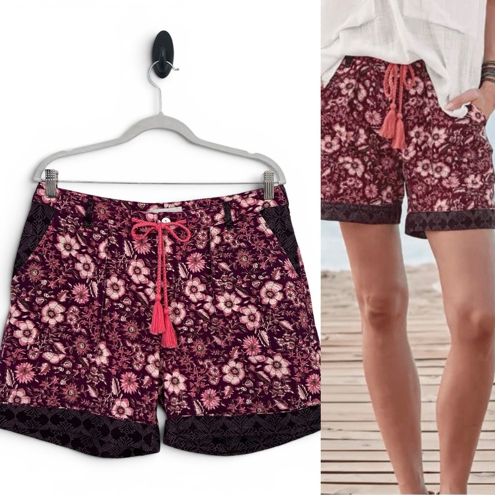 Sundance Women's Medium Purple Multi Linen Cotton Kalini Floral Tie Shorts NWOT